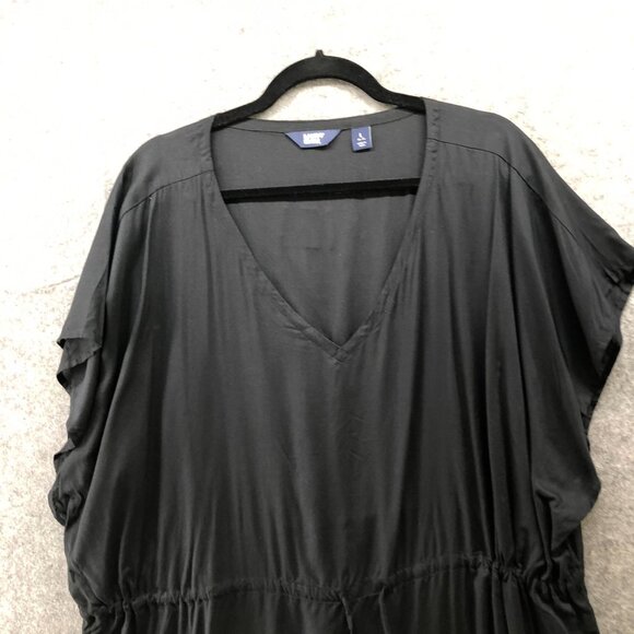 Lands' End Oversized Swim Cover Up Dress Womens L Black Sheer V-Neck Drawstring - Picture 3 of 10